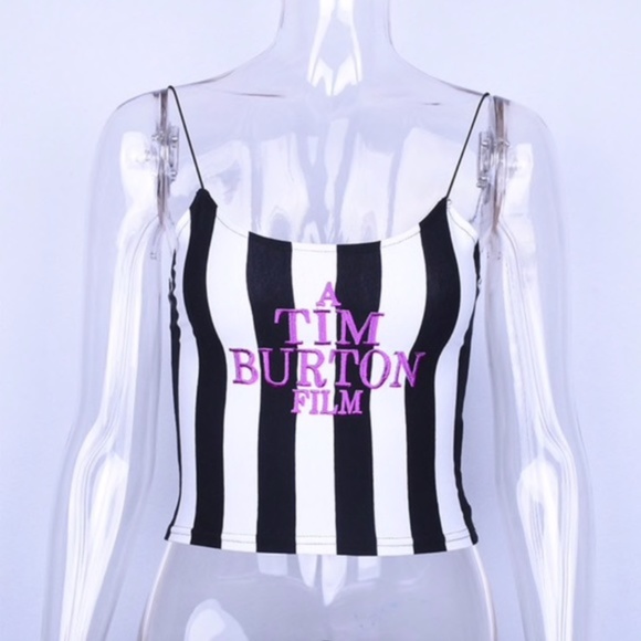 NWT A Tim Burton Film Striped Cropped Tank Top - Picture 2 of 13